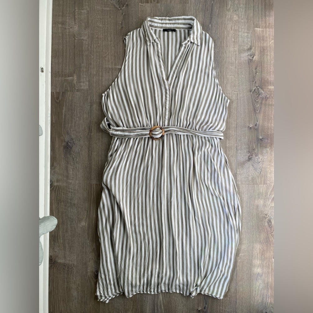 Striped Sleeveless Dress with Belt